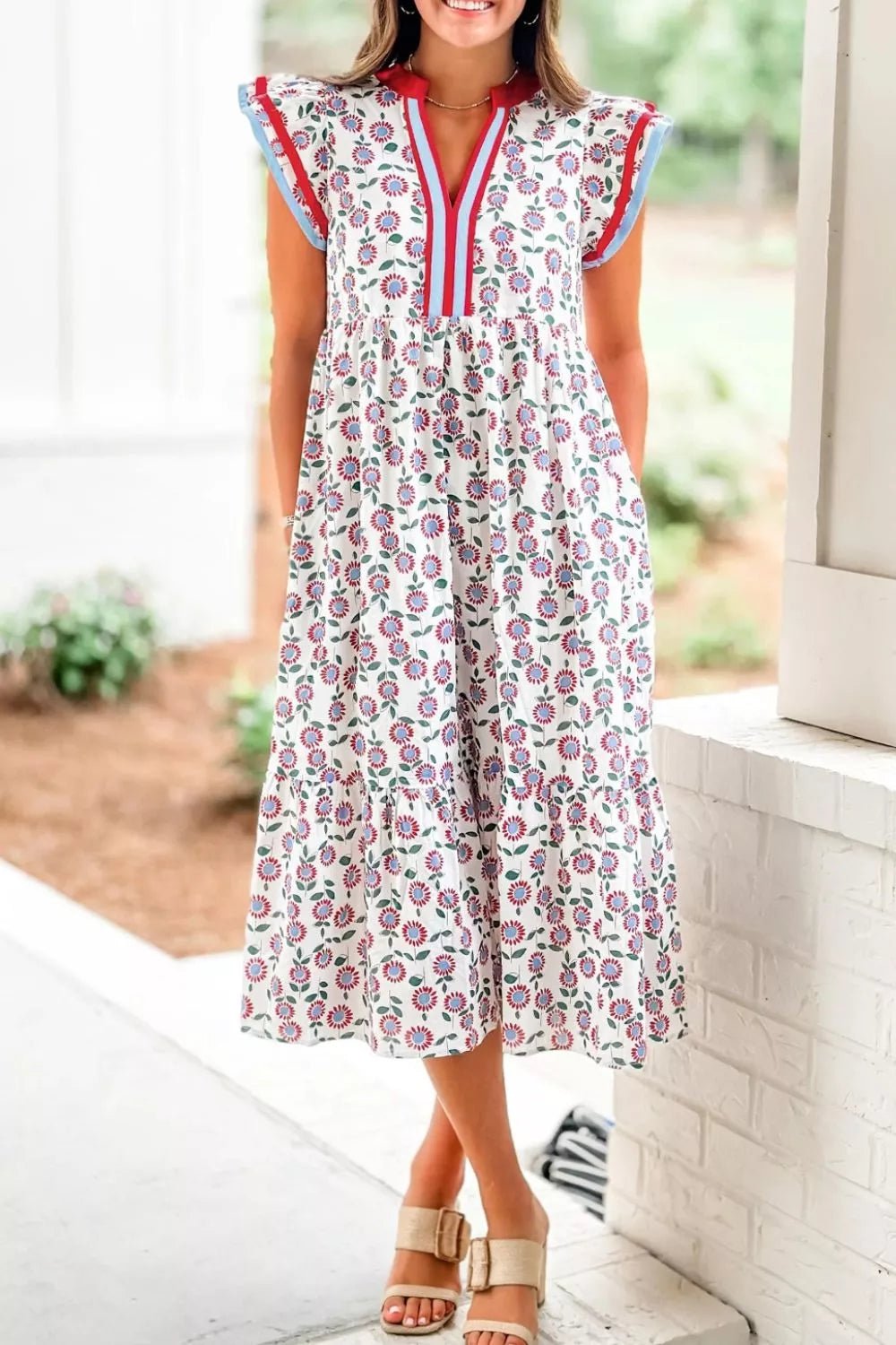 Floral Print Ruffle Sleeve Tiered Midi Dress - Nikki &amp; Co. Boutique
