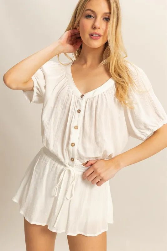HYFVE Drawstring Hem Shorts Sleeve Tops and Skort Sets | Nikki &amp; Co. Boutique