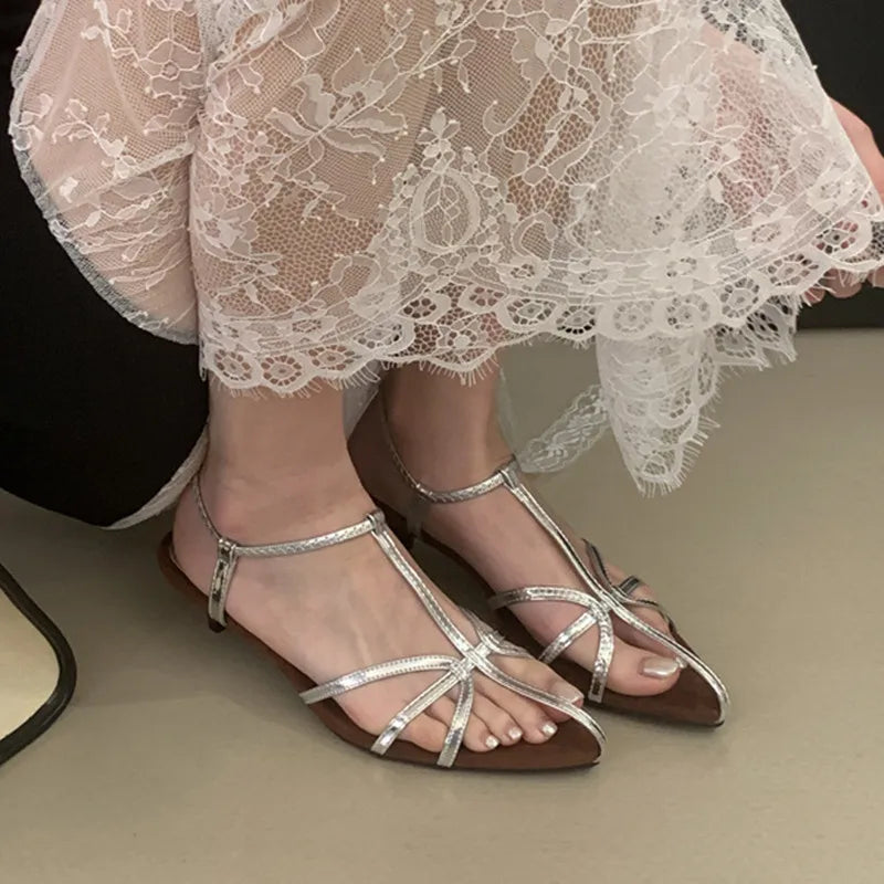 Bailamos Brand Women Sandal Shoes Fashion Pointed Toe Ankle Strap Ladies Elegant Gladiator Shoes Low Heel Pumps Mujer