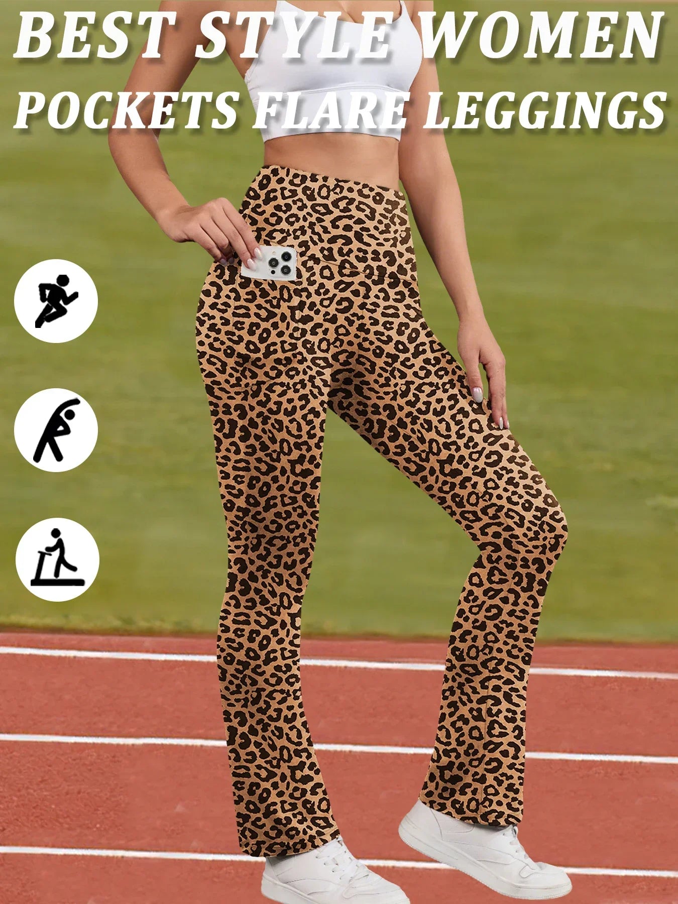 Women's Super Soft Flare Pants with Pockets High Waisted Tummy Control Workout Yoga Push Up Gym Fitness Leggings Bell Bottoms