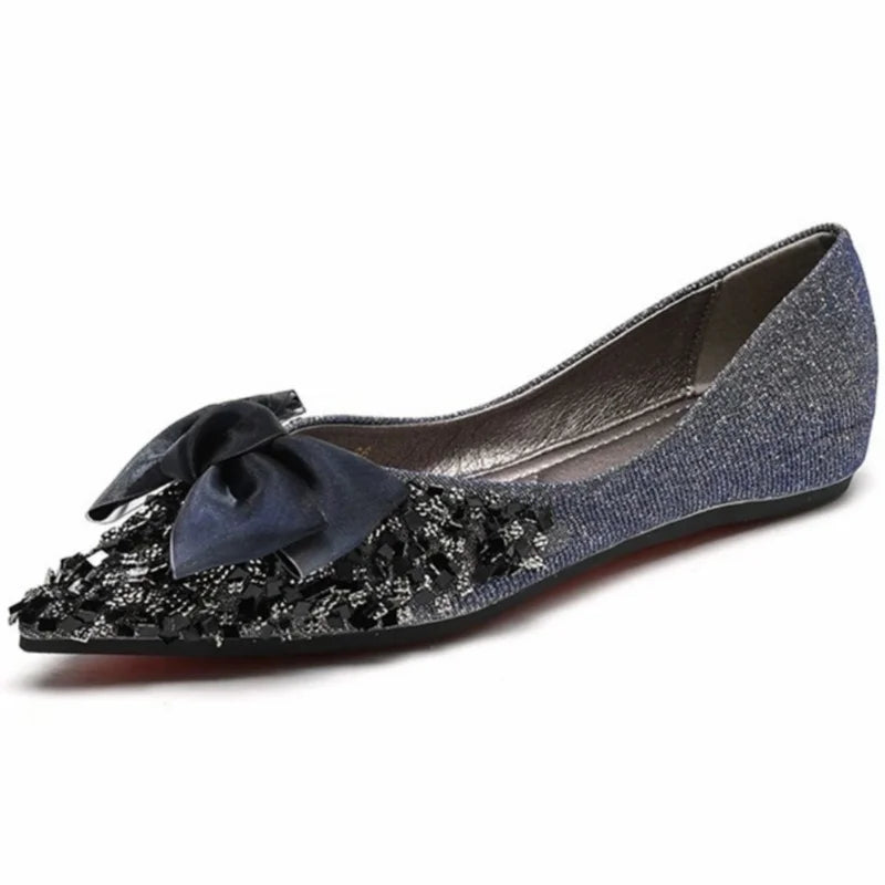 Women Single Shoes Pointed Toe Female Low Heel Shoes Bow Crystal Decoration Women's Soft Soled Shallow Plus Size Women's Shoes