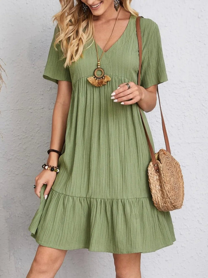 Full Size V-Neck Shorts Sleeve Dress | Nikki &amp; Co. Boutique