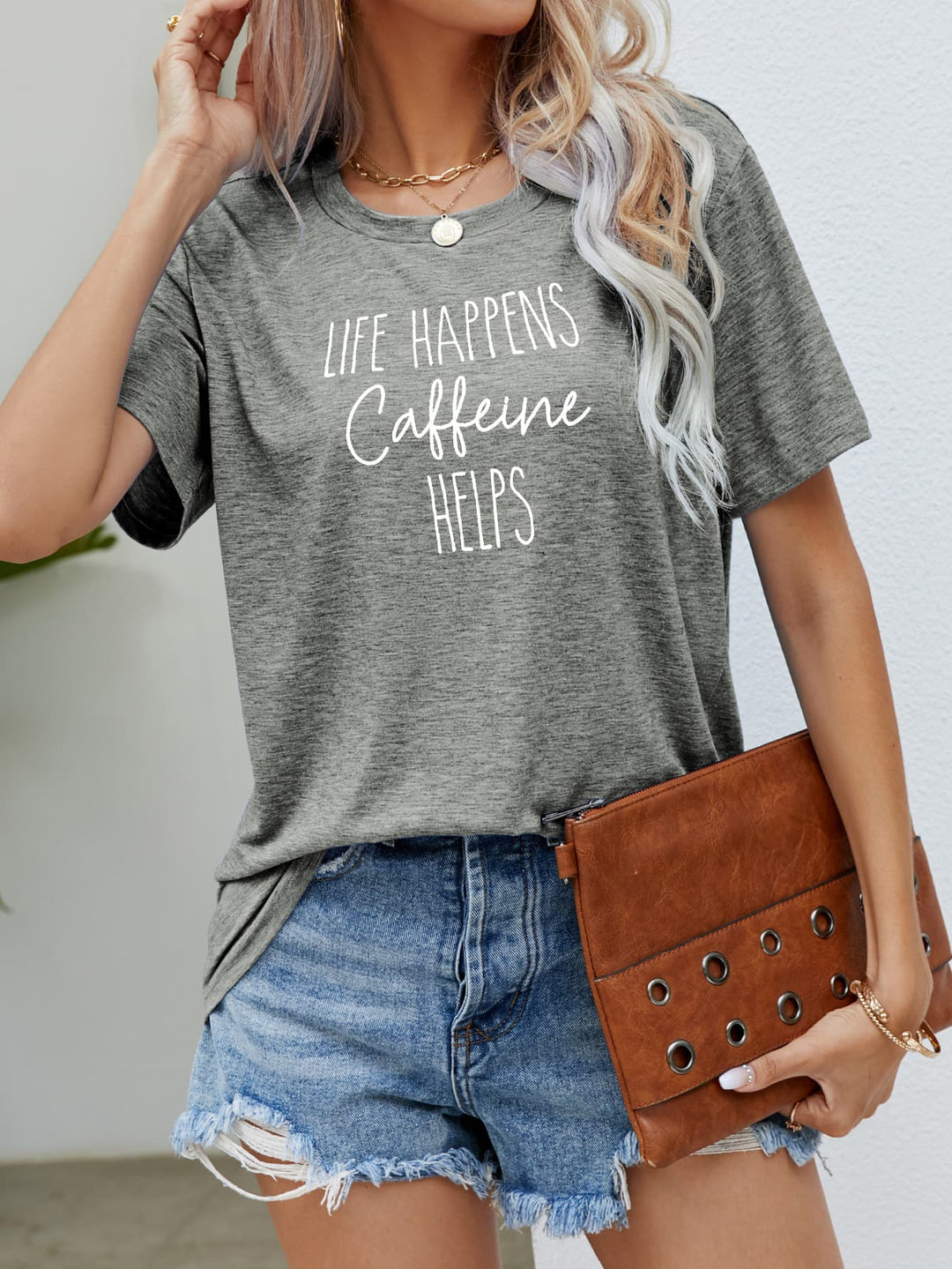 LIFE HAPPENS CAFFEINE HELPS Graphic Tees | Nikki &amp; Co. Boutique
