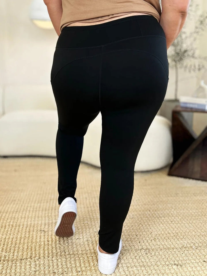 Wide Waistband Full-Length Sports Leggings with Pockets - Nikki &amp; Co. Boutique