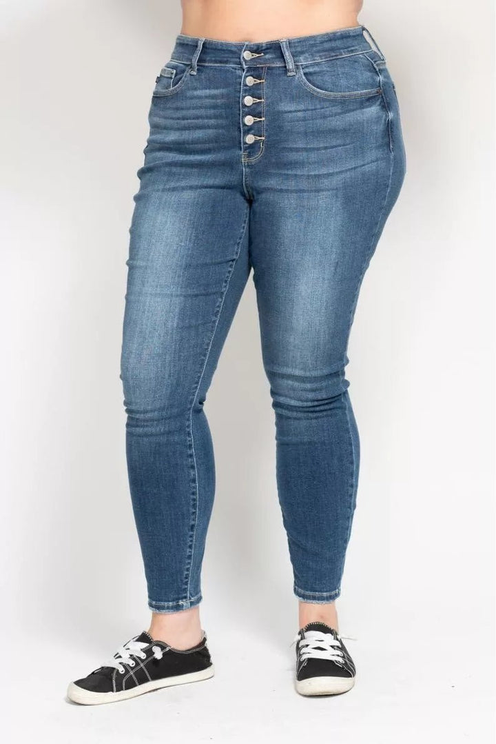 Judy Blue Full Size High Rise Button Fly Skinny Jeans Plus Size - Nikki &amp; Co. Boutique