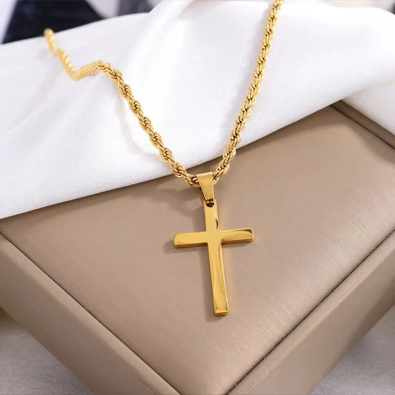2PCS Necklace Men's and women's new cross pendant necklace, minimalist gold jewelry, men's and women's necklace