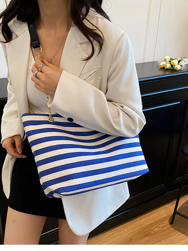 Striped Shoulder Bag with Chain Detail - Nikki &amp; Co. Boutique