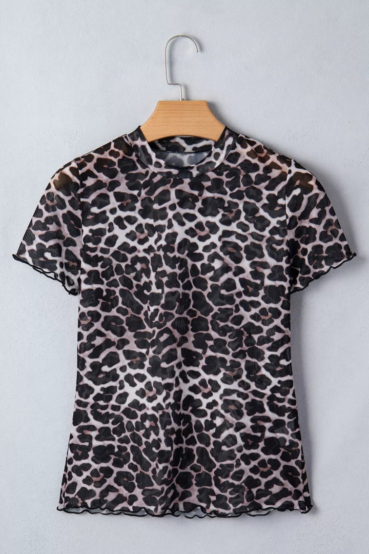 Leopard Print Sheer Mesh Short Sleeve Top - Nikki &amp; Co. Boutique