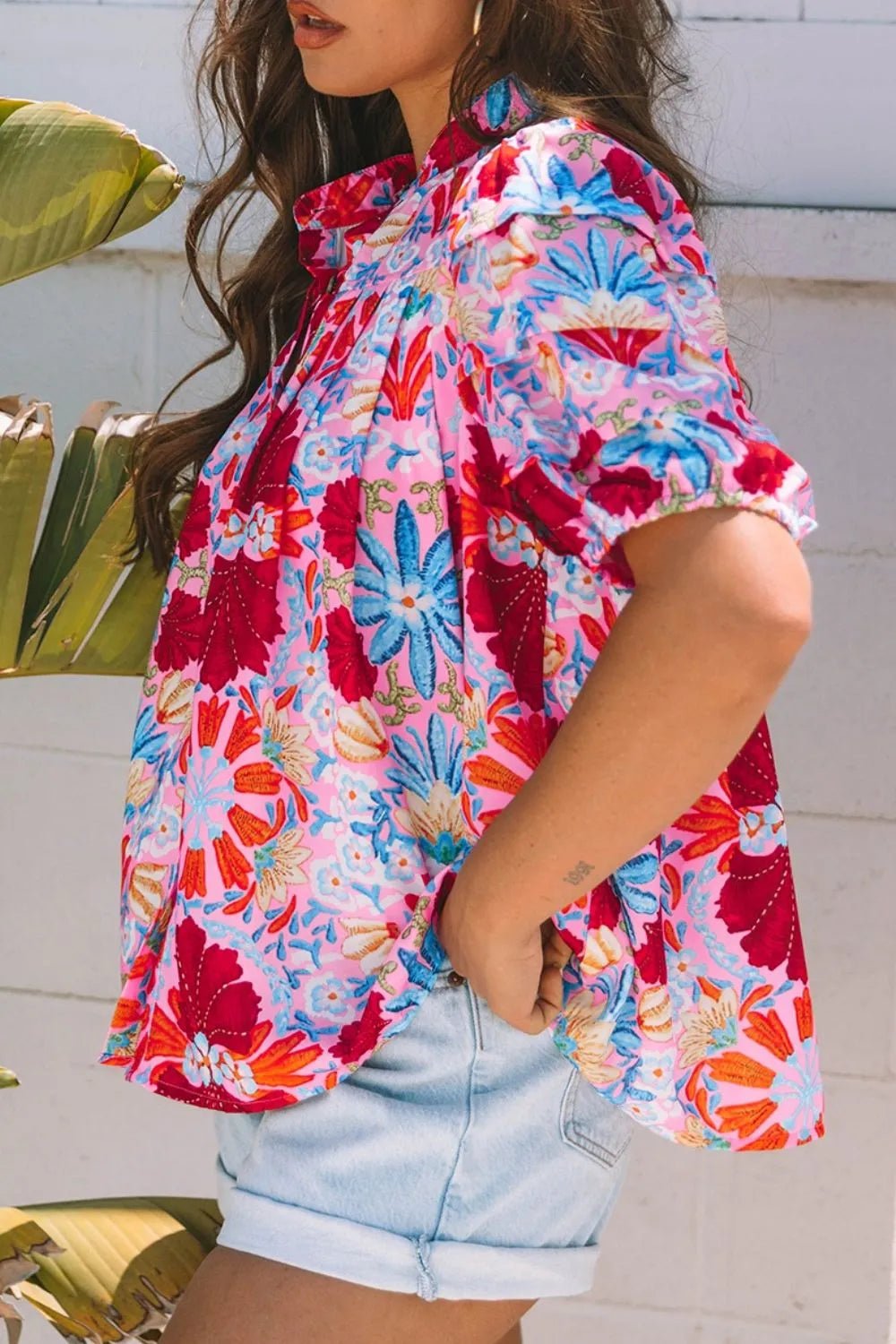 Floral Puff Sleeve Button - Up Top - Nikki and Co Boutique