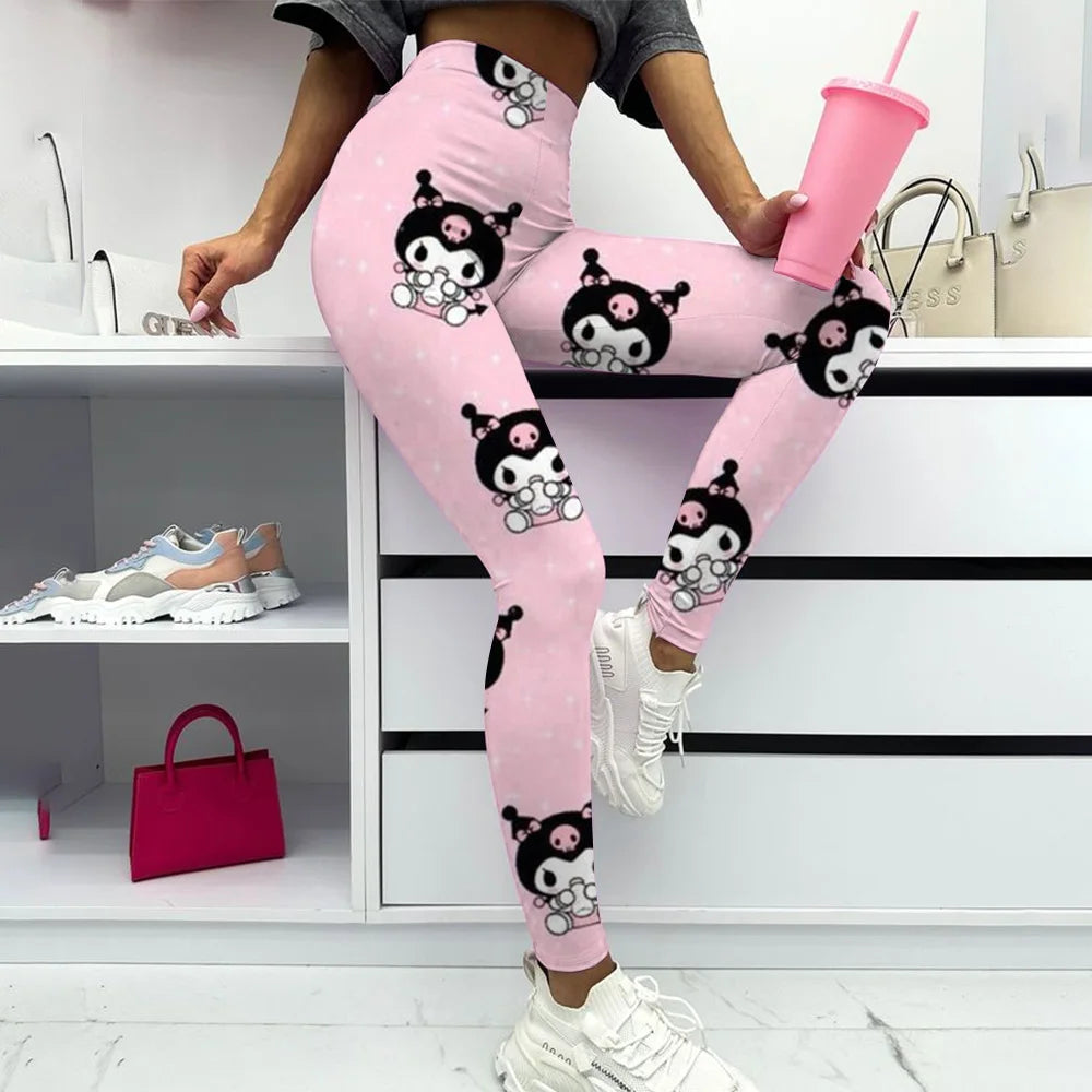 Hello Kitty print Yoga Pants Gym Leggings Women Girl Fitness Soft Tights High Waist Elastic Breathable No T Line Sports Pants