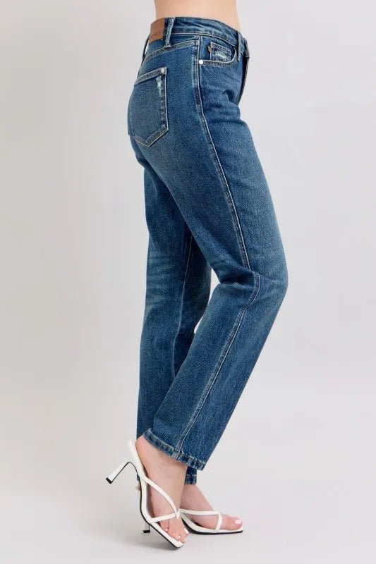 Judy Blue Full Size High Waisted Rigid Magic Non - destroy Straight Leg Jeans Plus Size - Nikki &amp; Co. Boutique