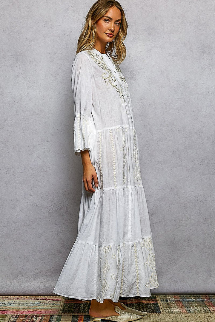 POL Embroidered Floral Tiered Maxi Dress in Ivory - Nikki &amp; Co. Boutique