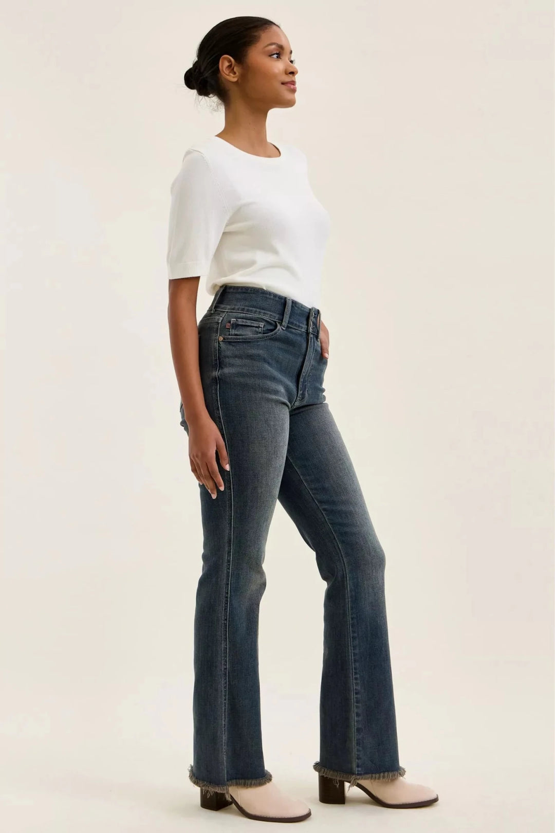 Judy Blue High Waist Double Button Frayed Hem Jeans - Nikki &amp; Co. Boutique