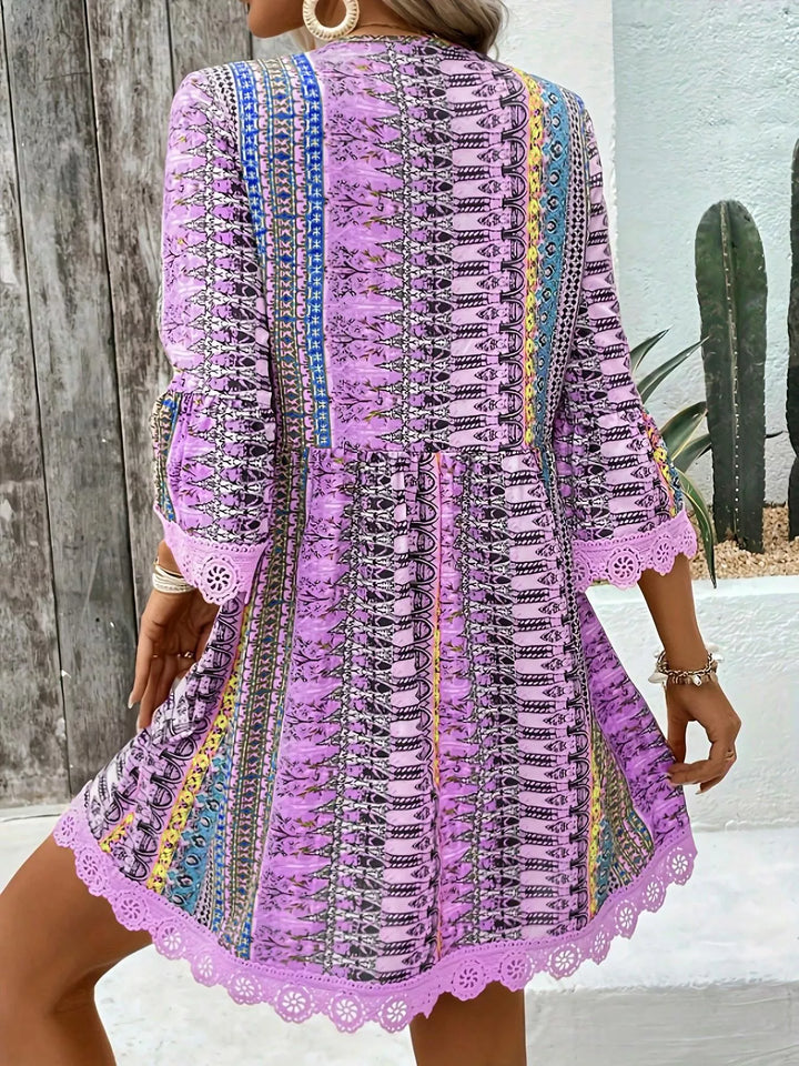 Printed V - Neck A - Line Dress - Nikki &amp; Co. Boutique