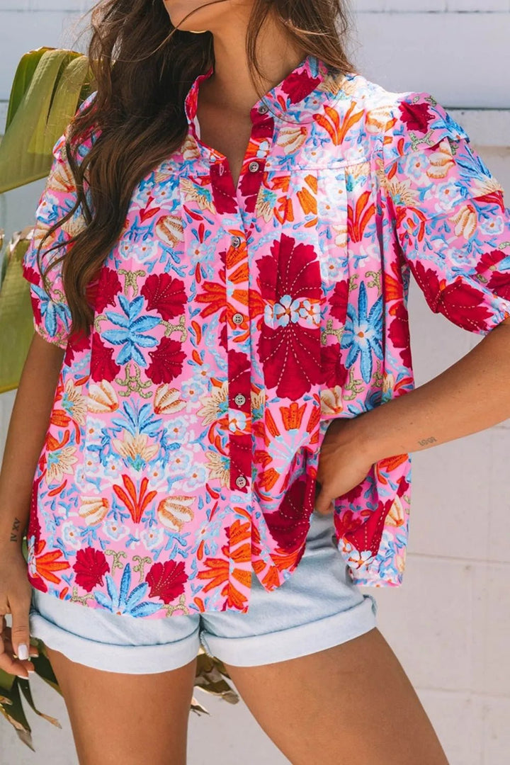 Floral Puff Sleeve Button-Up Tops | Nikki &amp; Co. Boutique