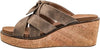 Brown wedge sandal with cork sole on a white background