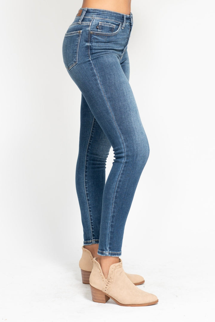 JB82319 — High Waist Button Fly Skinny, side view. Judy Blue High Waist Button Fly Skinny Jeans (NP) | Nikki &amp; Co. Boutique