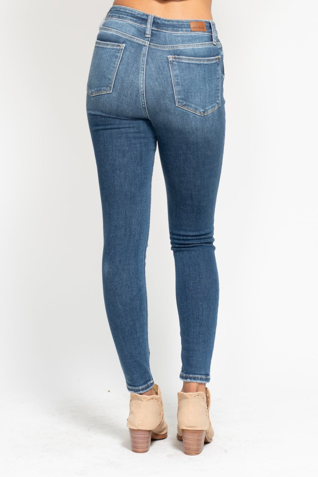 JB82319 — High Waist Button Fly Skinny, rear view. Judy Blue High Waist Button Fly Skinny Jeans (NP) | Nikki &amp; Co. Boutique