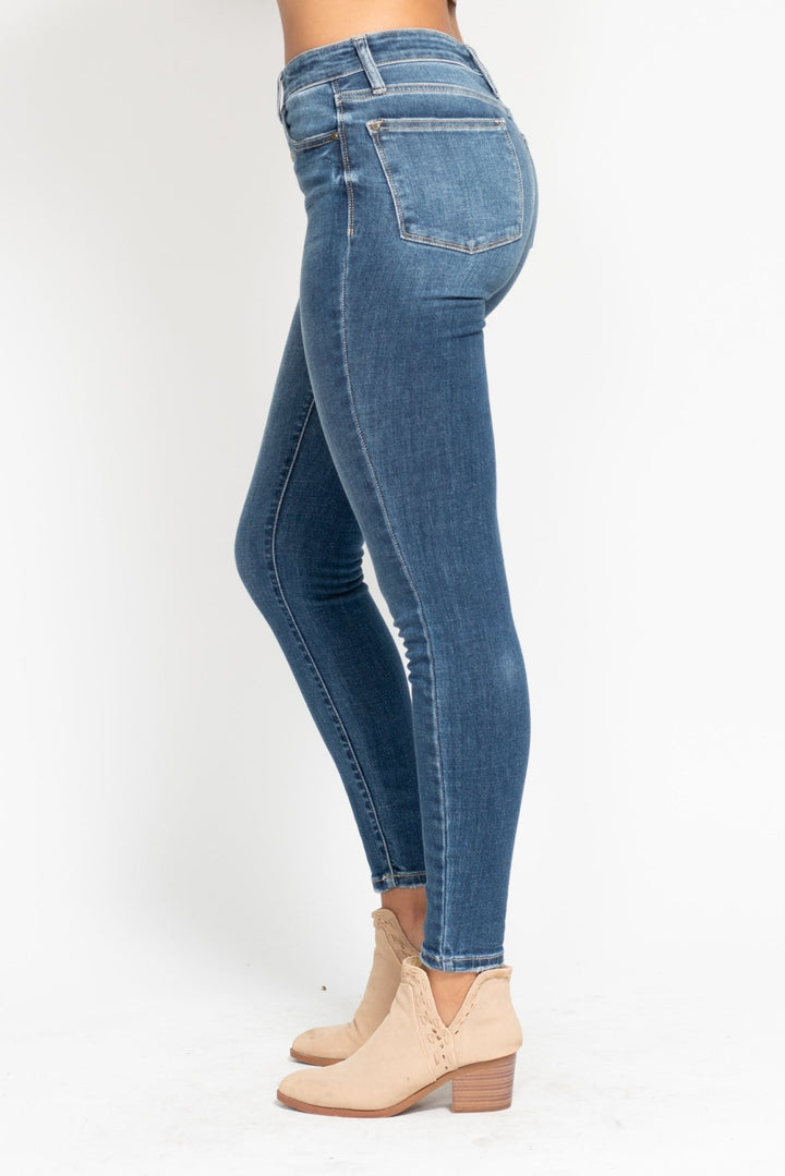 JB82319 — High Waist Button Fly Skinny, side view. Judy Blue High Waist Button Fly Skinny Jeans (NP) | Nikki &amp; Co. Boutique
