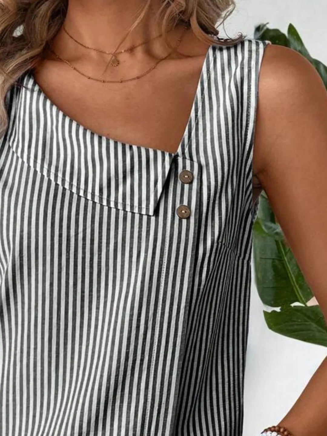 Decorative Button Asymmetrical Striped Tank - Nikki &amp; Co. Boutique