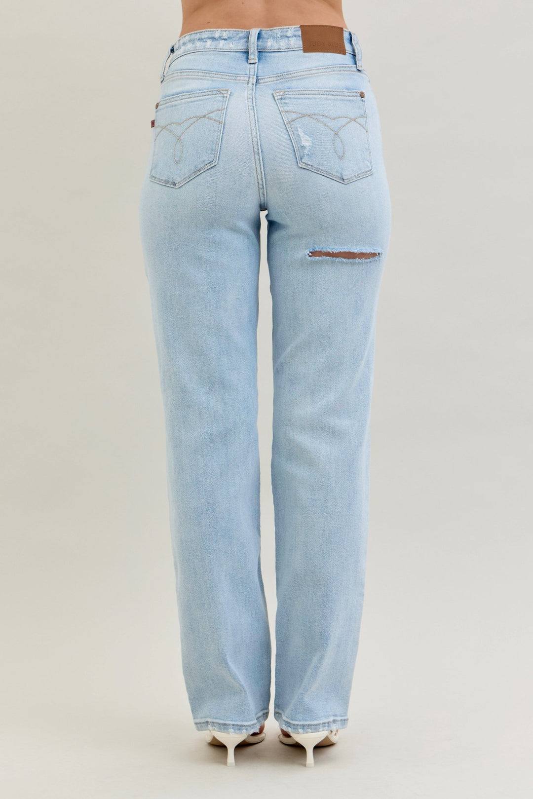 Judy Blue High Waist Destroy &amp; Ripped Straight JB 82600, rear view. Judy Blue High Waist Destroy &amp; Ripped Straight Jeans (NP) | Nikki &amp; Co. Boutique
