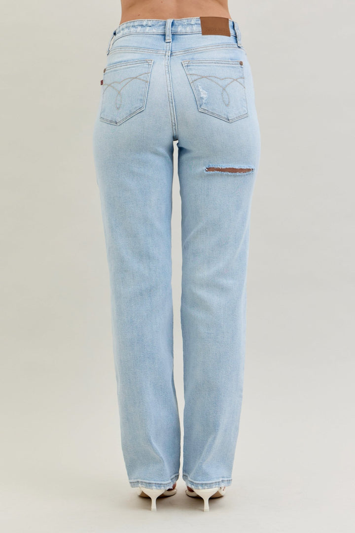 Judy Blue High Waist Destroy &amp; Ripped Straight JB 82600, rear view. Judy Blue High Waist Destroy &amp; Ripped Straight Jeans (NP) | Nikki &amp; Co. Boutique