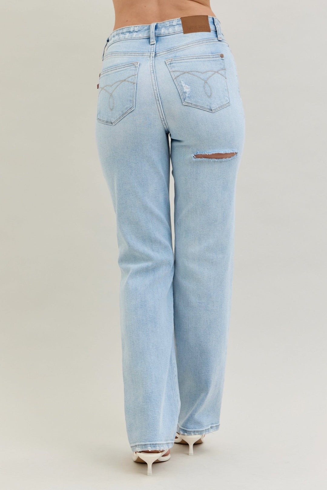 Judy Blue High Waist Destroy &amp; Ripped Straight JB 82600, back view. Judy Blue High Waist Destroy &amp; Ripped Straight Jeans (NP) | Nikki &amp; Co. Boutique