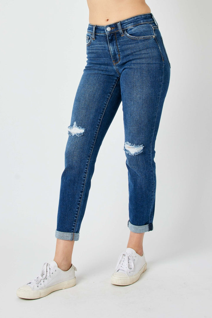 JB82607 — Mid Rise Destroy Slim, side view. Judy Blue Jeans (NP) - Mid Rise Destroy Slim Jeans | Nikki &amp; Co. Boutique