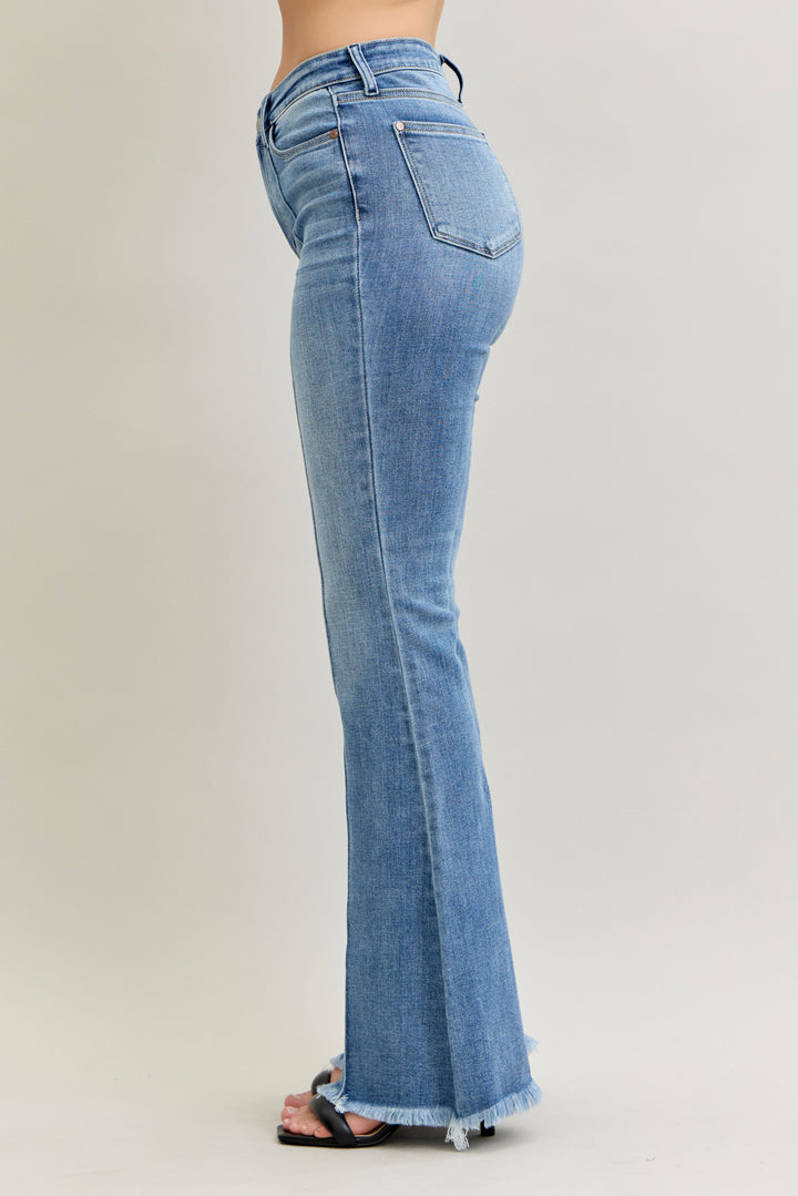 Judy Blue JB82687 high waisted fray hem flare jeans, side view. Judy Blue Jeans (NP) - High Waisted Fray Hem Flare | Nikki &amp; Co. Boutique
