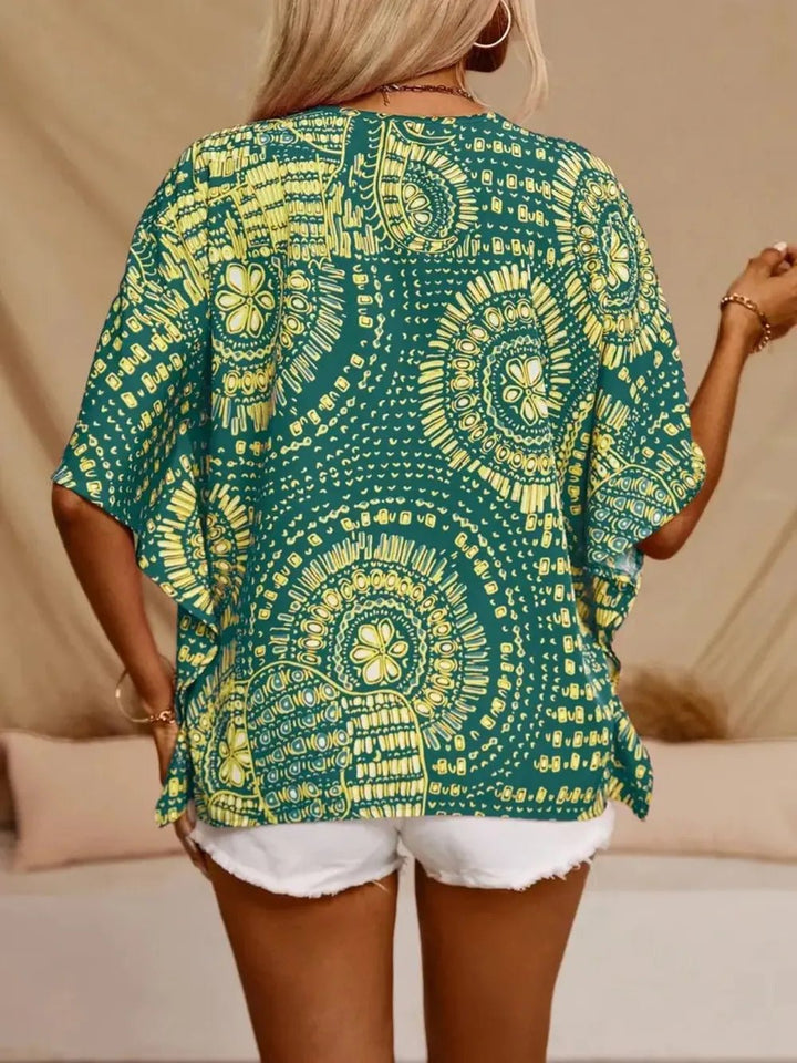 Printed V - Neck Half Sleeve Tops - Nikki &amp; Co. Boutique