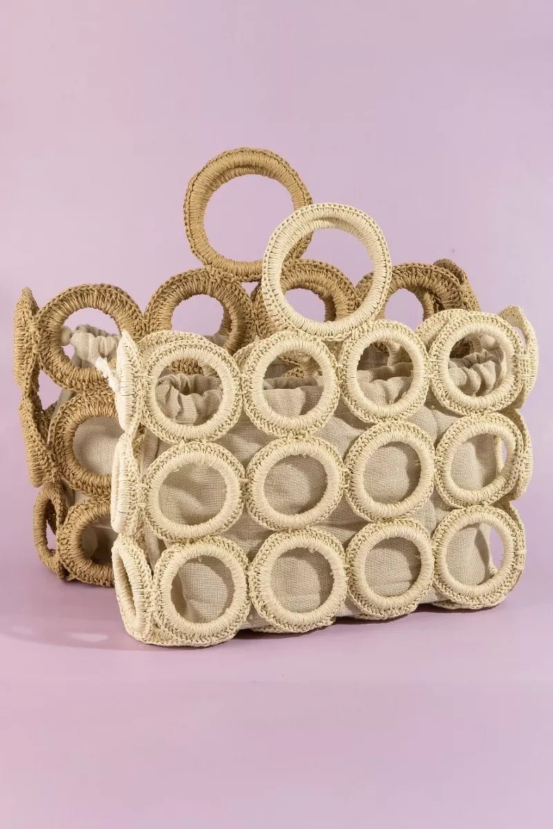 Fame Straw Round Pattern Mesh Handbag - Nikki &amp; Co. Boutique