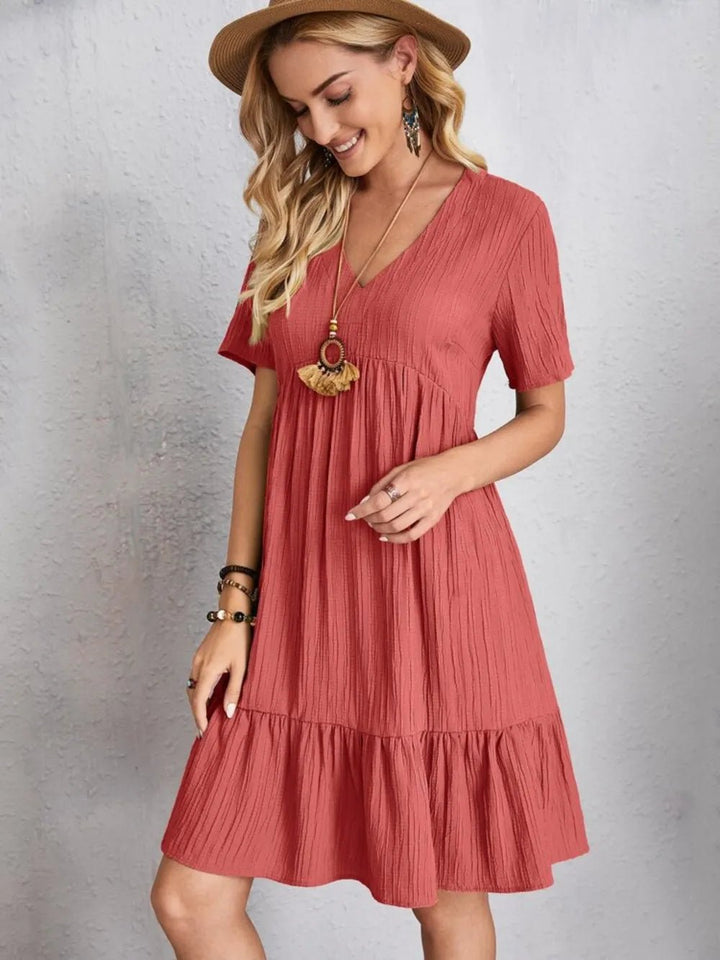 Full Size V-Neck Shorts Sleeve Dress | Nikki &amp; Co. Boutique
