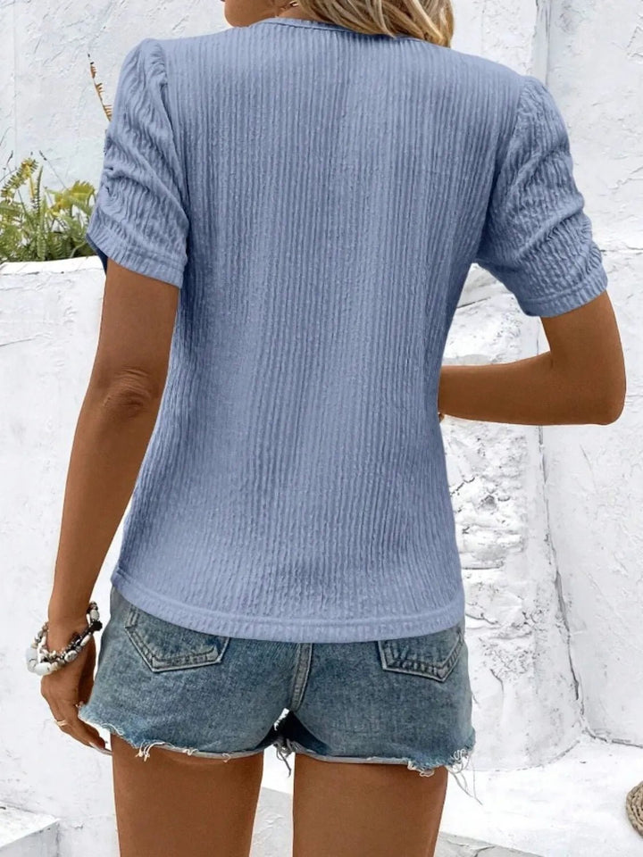 Ruched Round Neck Shorts Sleeve Tops - Nikki &amp; Co. Boutique
