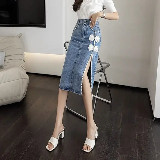 High Waist Women's Denim Skirt To Knees Length Quality Casual Streetwear Korean Fashion Summer New In Female Jeans Skirts