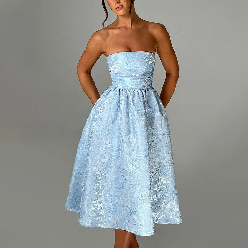 Women's New European and American Temperament Sexy Slim-fit Jacquard Satin Tube Top Dress