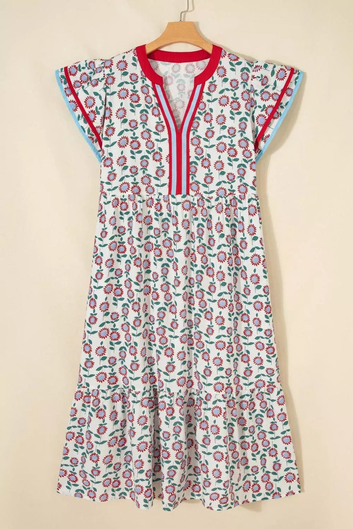 Floral Print Ruffle Sleeve Tiered Midi Dress - Nikki &amp; Co. Boutique