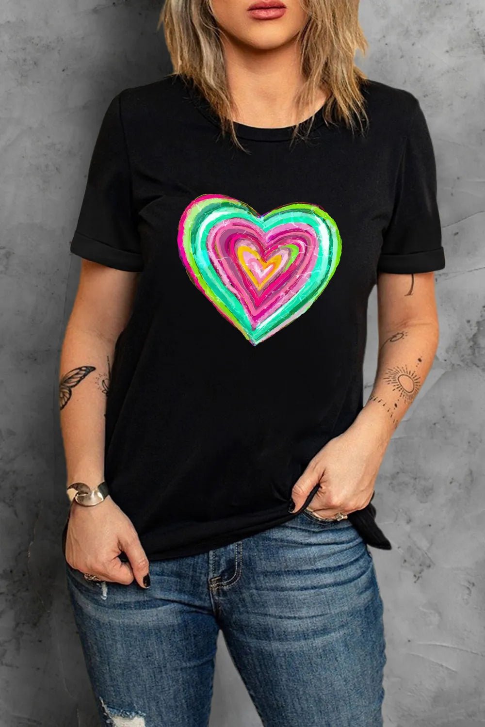 Heart Round Neck Shorts Sleeve T-Shirt - Nikki &amp; Co. Boutique