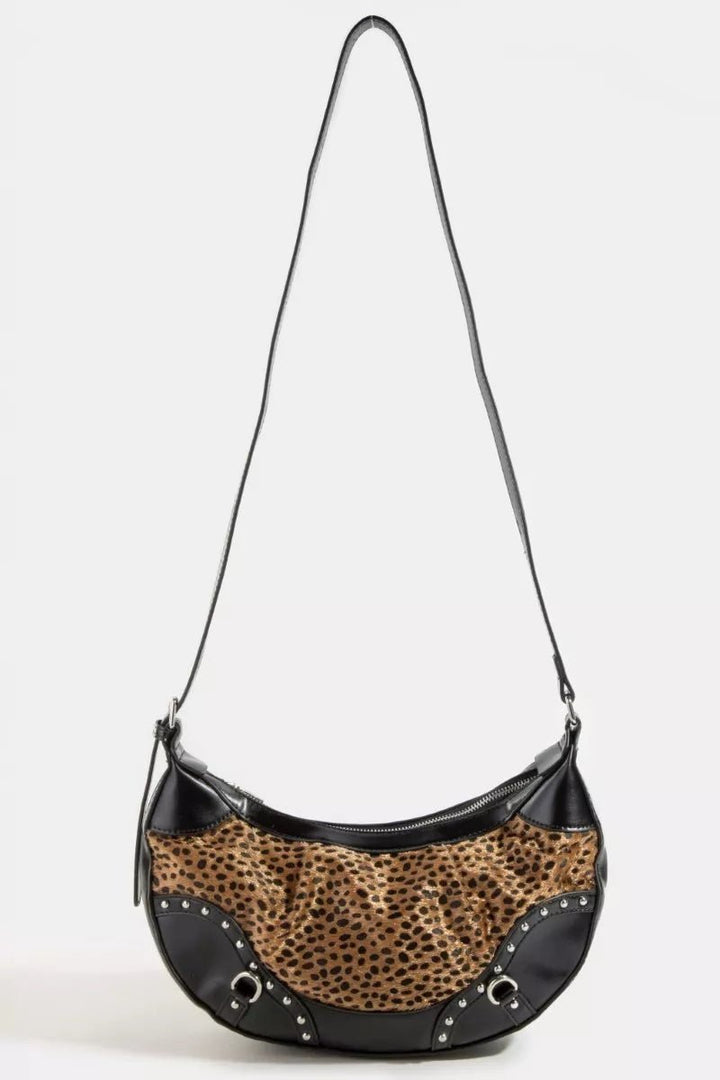 Fame Dark Spotted Leopard Print Half Moon Shoulder Bag - Nikki &amp; Co. Boutique
