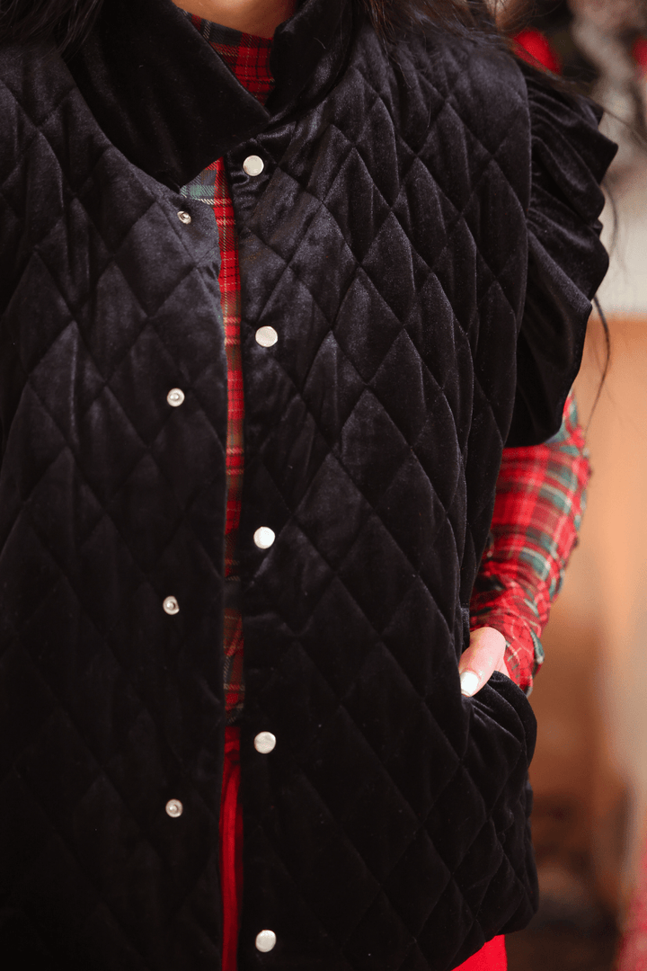 Velvet Quilted Vest - Black (Pre-order) - Nikki &amp; Co. Boutique