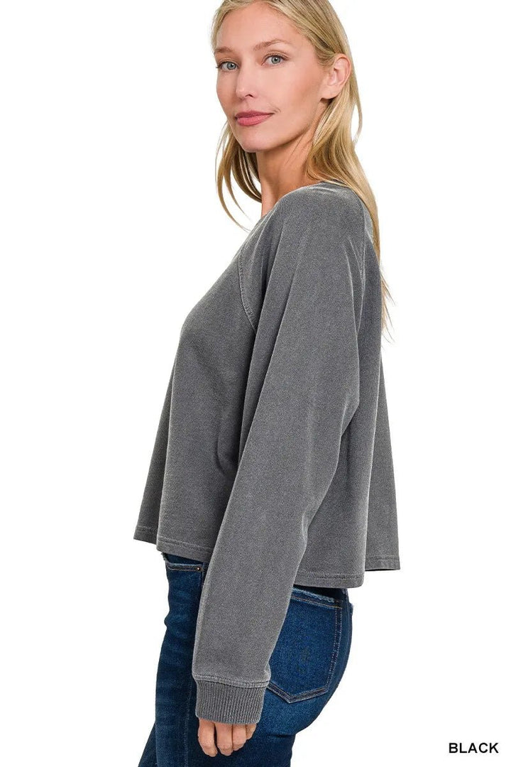 Zenana Washed French Terry Round Neck Pullover &amp; Pants Set - Nikki &amp; Co. Boutique