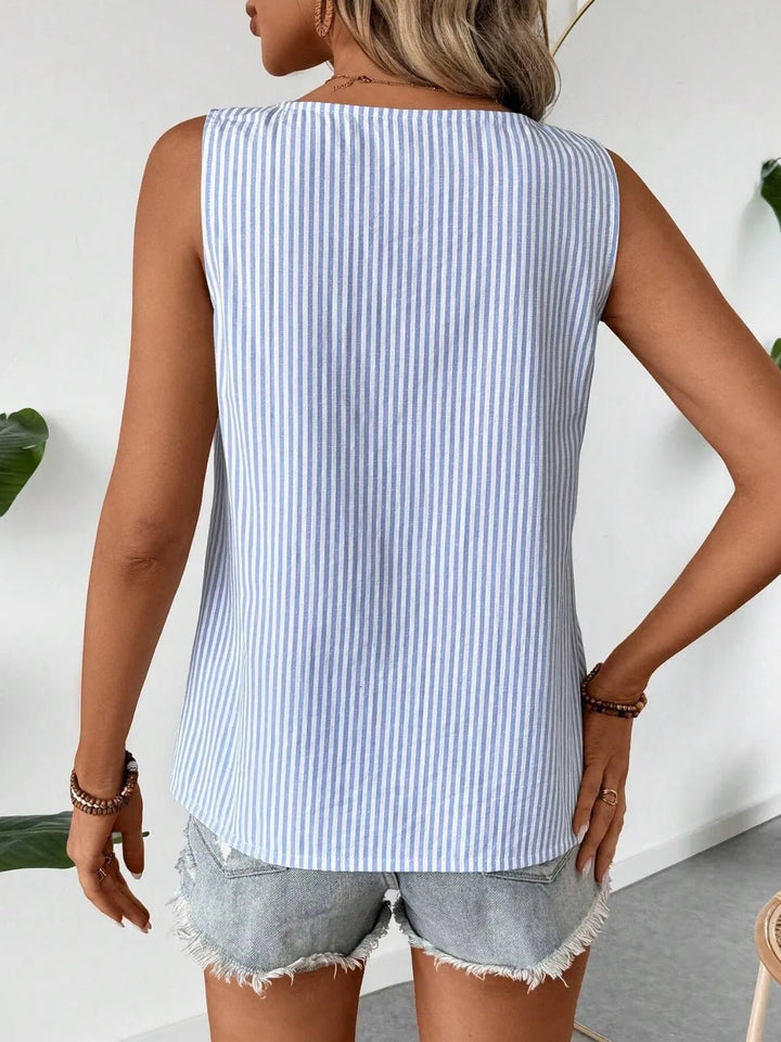 Decorative Button Asymmetrical Striped Tank - Nikki &amp; Co. Boutique