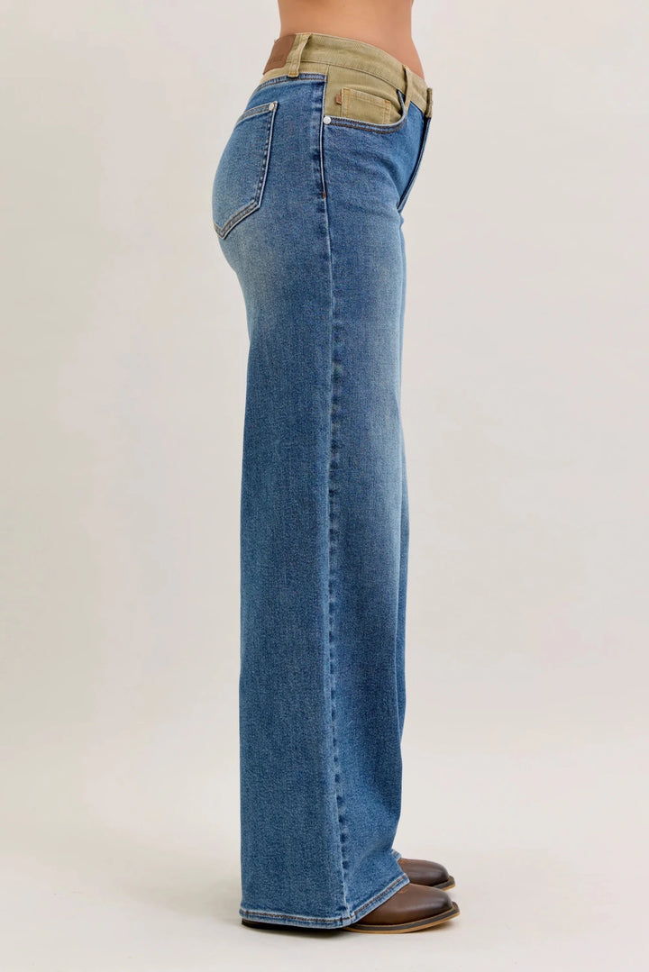 Judy Blue Mid-Rise Column Straight Jeans with Corduroy Waistband (NP) - Nikki &amp; Co. Boutique