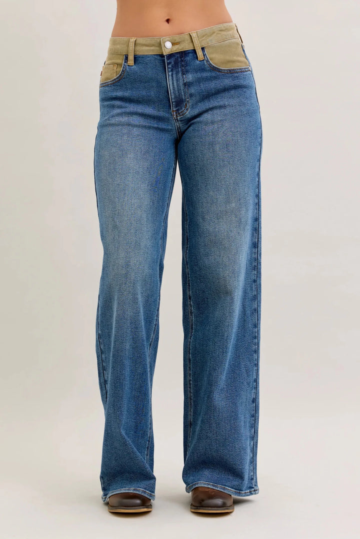 Judy Blue Mid-Rise Column Straight Jeans with Corduroy Waistband (NP) - Nikki &amp; Co. Boutique