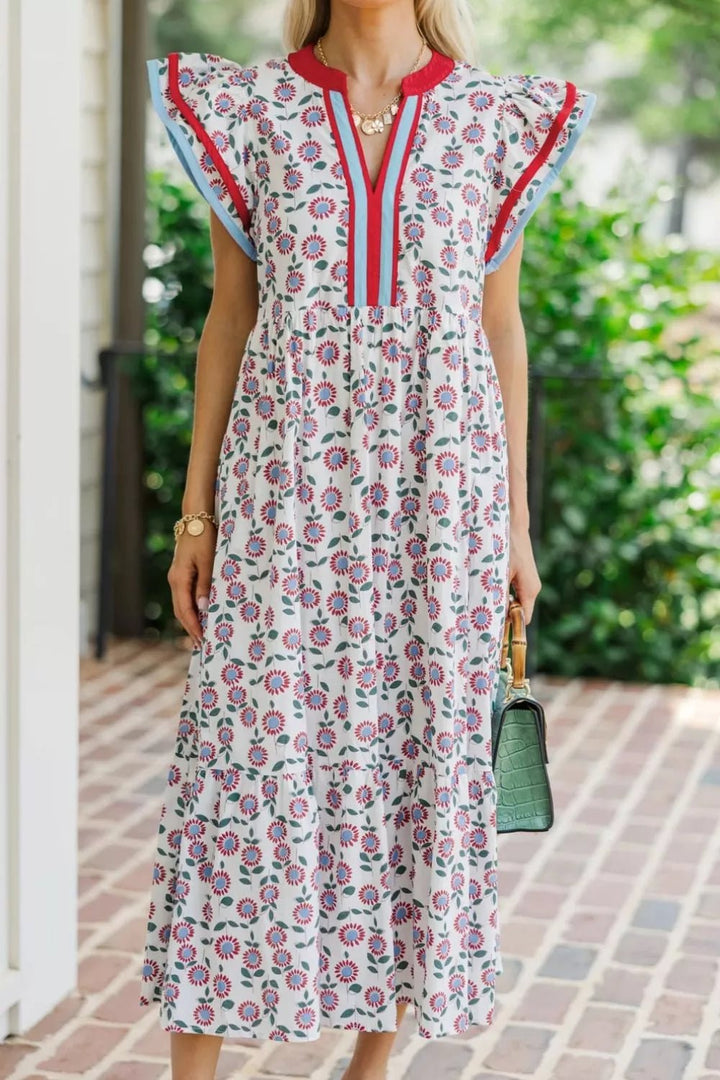 Floral Print Ruffle Sleeve Tiered Midi Dress - Nikki &amp; Co. Boutique