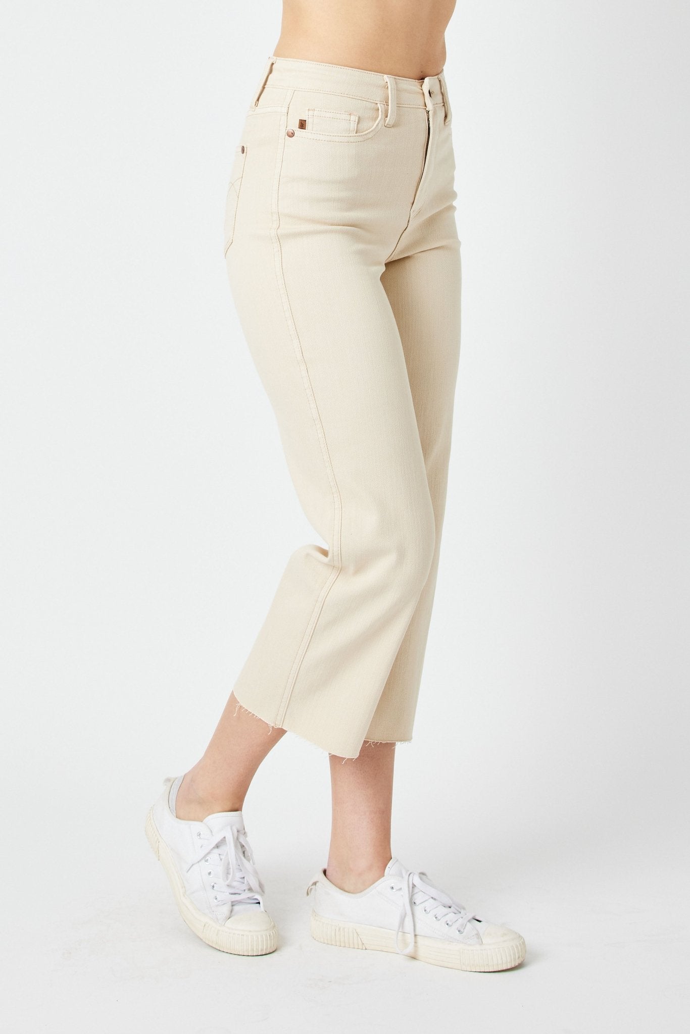 Judy Blue Jeans (NP) - High Waisted Garment Dyed Bone - Wide leg Crop Jeans - Nikki and Co Boutique