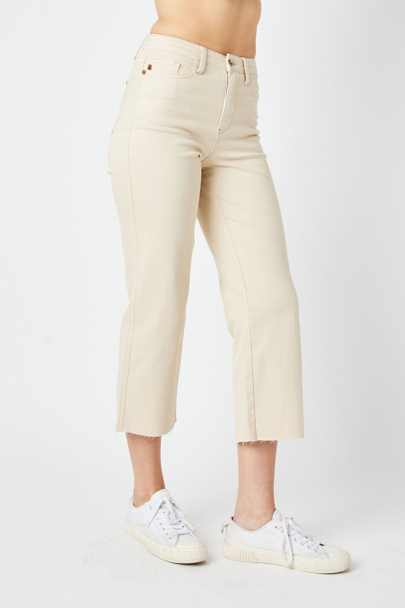 Judy Blue Jeans (NP) - High Waisted Garment Dyed Bone - Wide leg Crop Jeans - Nikki and Co Boutique