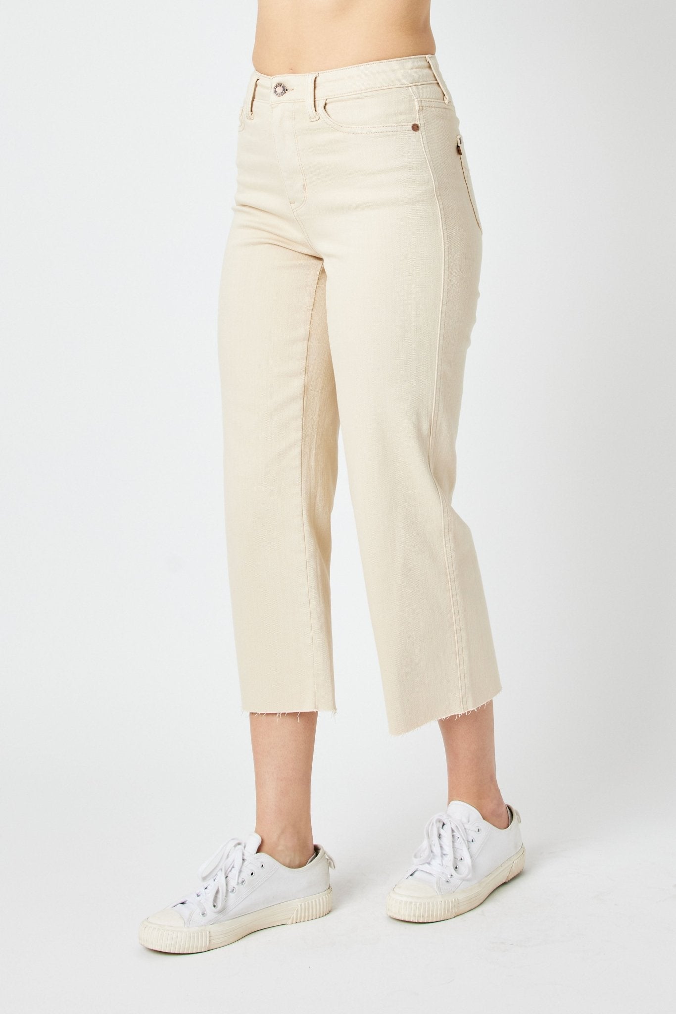 Judy Blue Jeans (NP) - High Waisted Garment Dyed Bone - Wide leg Crop Jeans - Nikki and Co Boutique