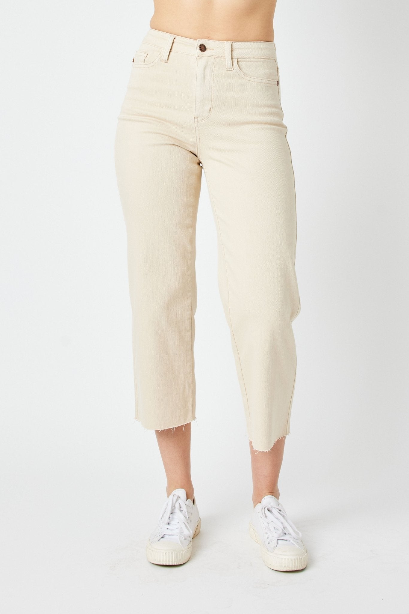 Judy Blue Jeans (NP) - High Waisted Garment Dyed Bone - Wide leg Crop Jeans - Nikki and Co Boutique