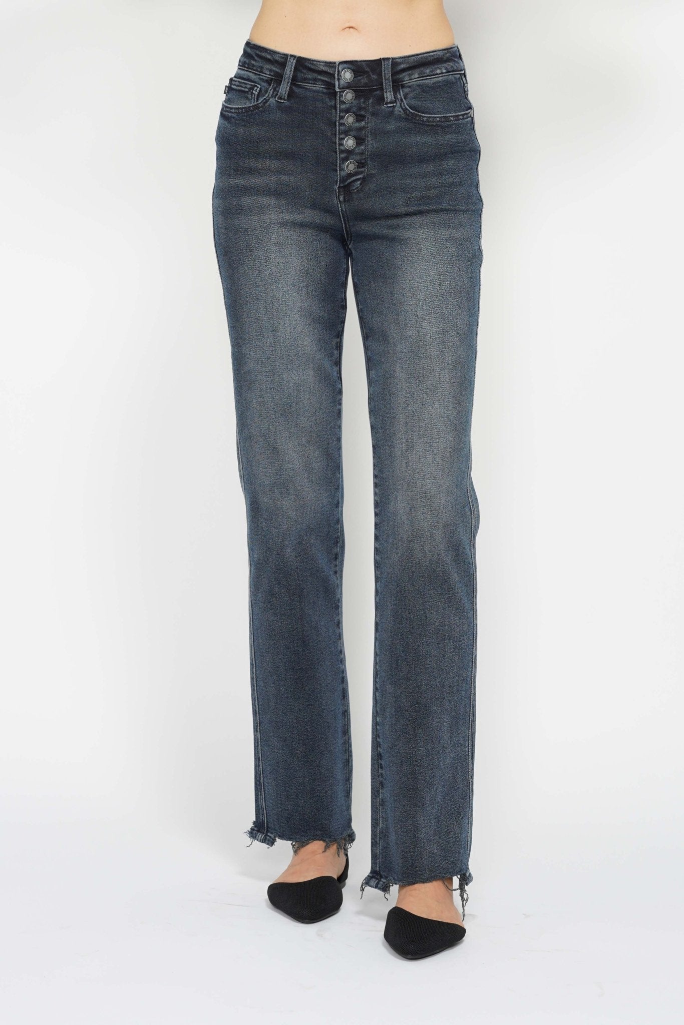 Judy Blue Jeans (NP) - High Rise Button Fly Hem Distressed - Nikki and Co Boutique