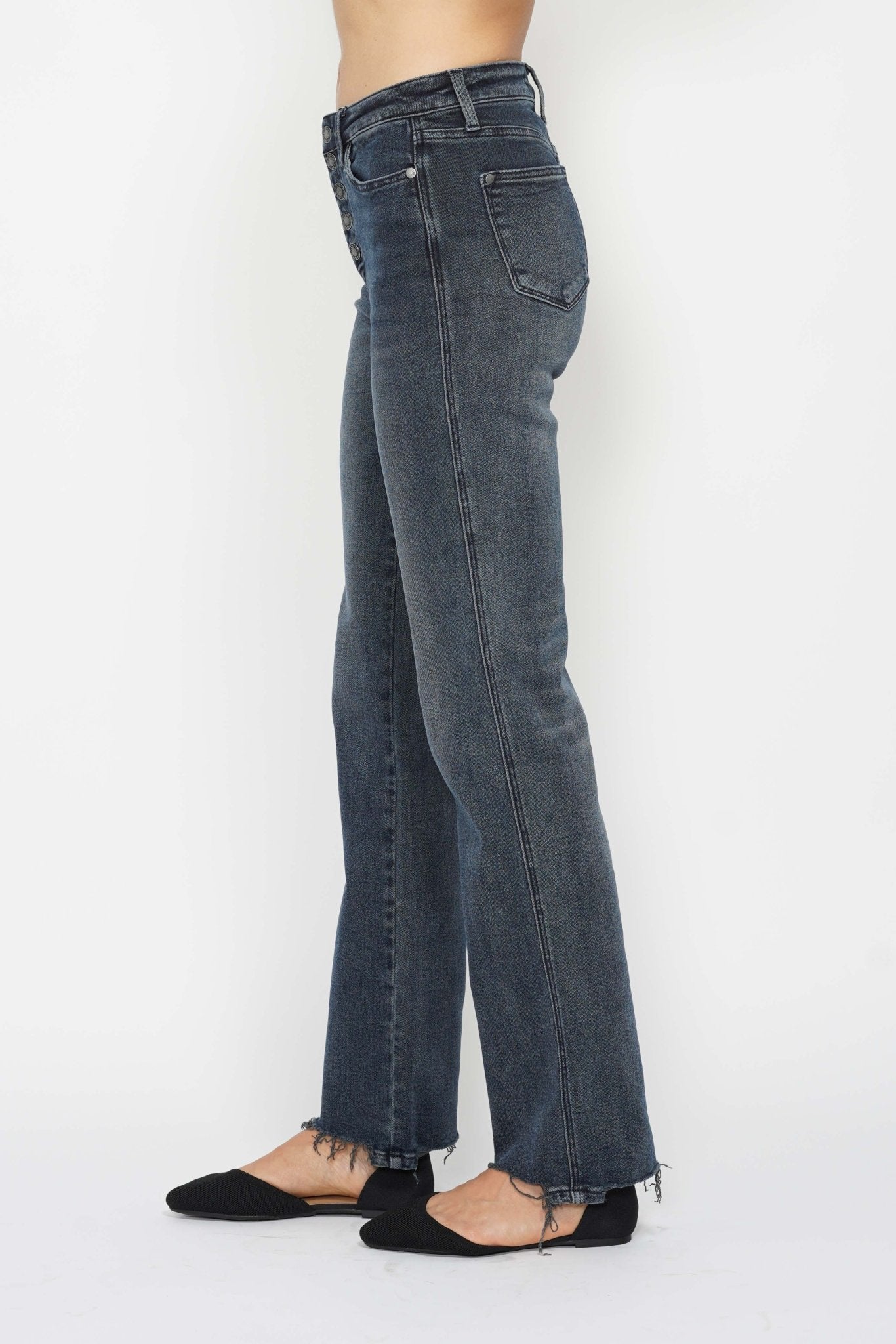 Judy Blue Jeans (NP) - High Rise Button Fly Hem Distressed - Nikki and Co Boutique